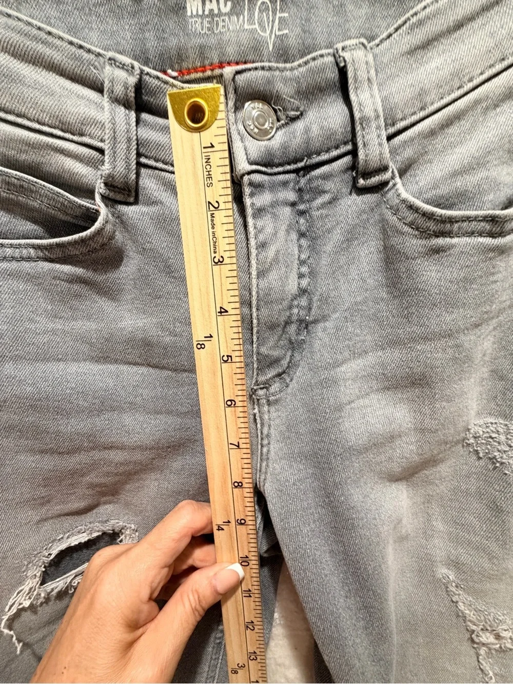 MAC Angela Gray Distressed Skinny Jeans 34/32 Premium European Denim